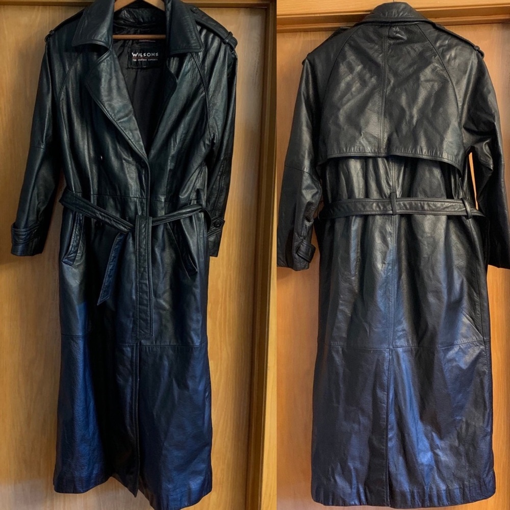 Vintage Wilson’s black leather trench coat 🥷